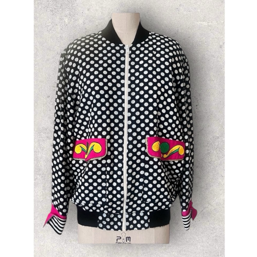 Vintage 80s Artsy Polka Dot Bomber Jacket